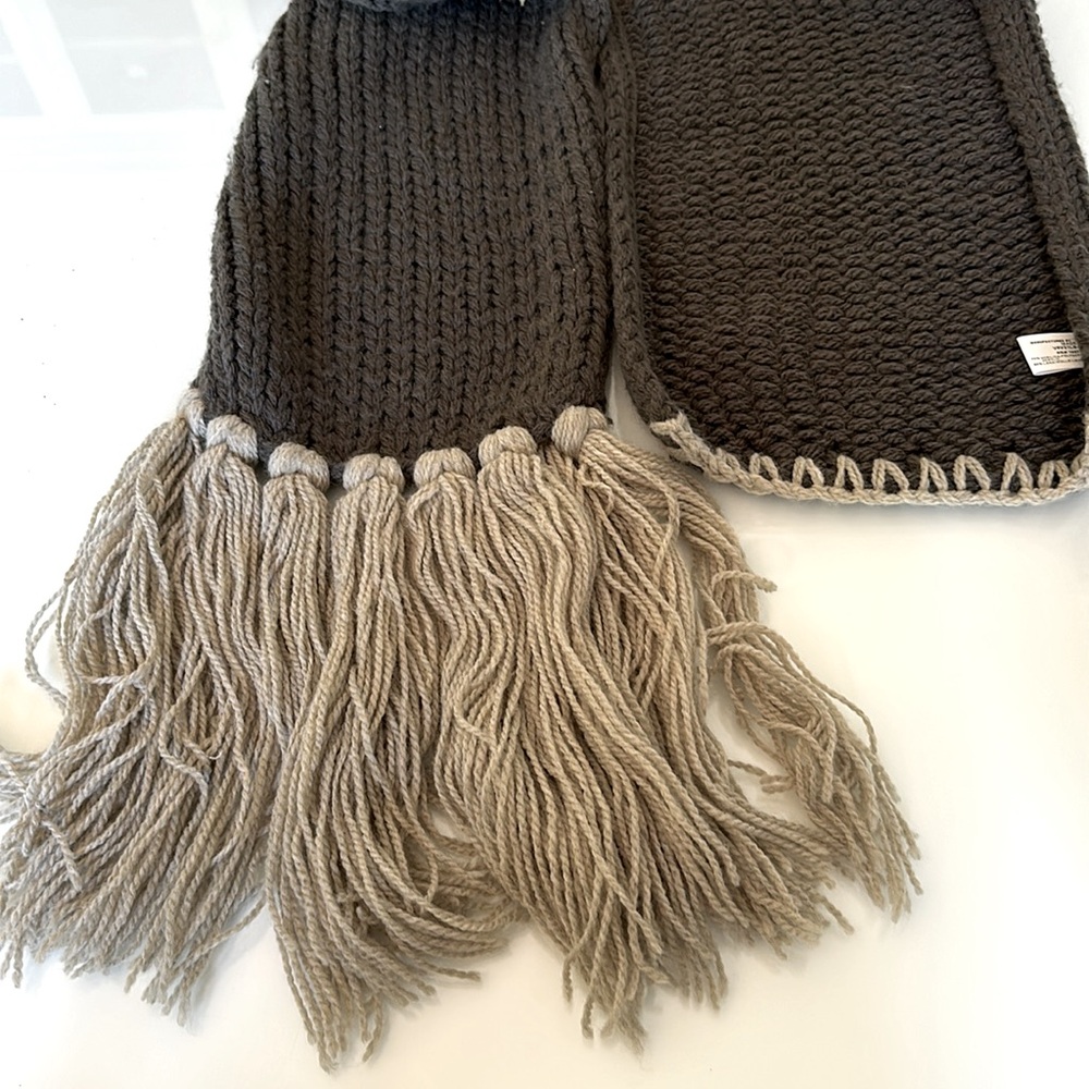 Preowned Men’s Armani Jeans Wool Blend Gray Stretchy Fringe Scarf Made In Italy - Picture 3 of 5